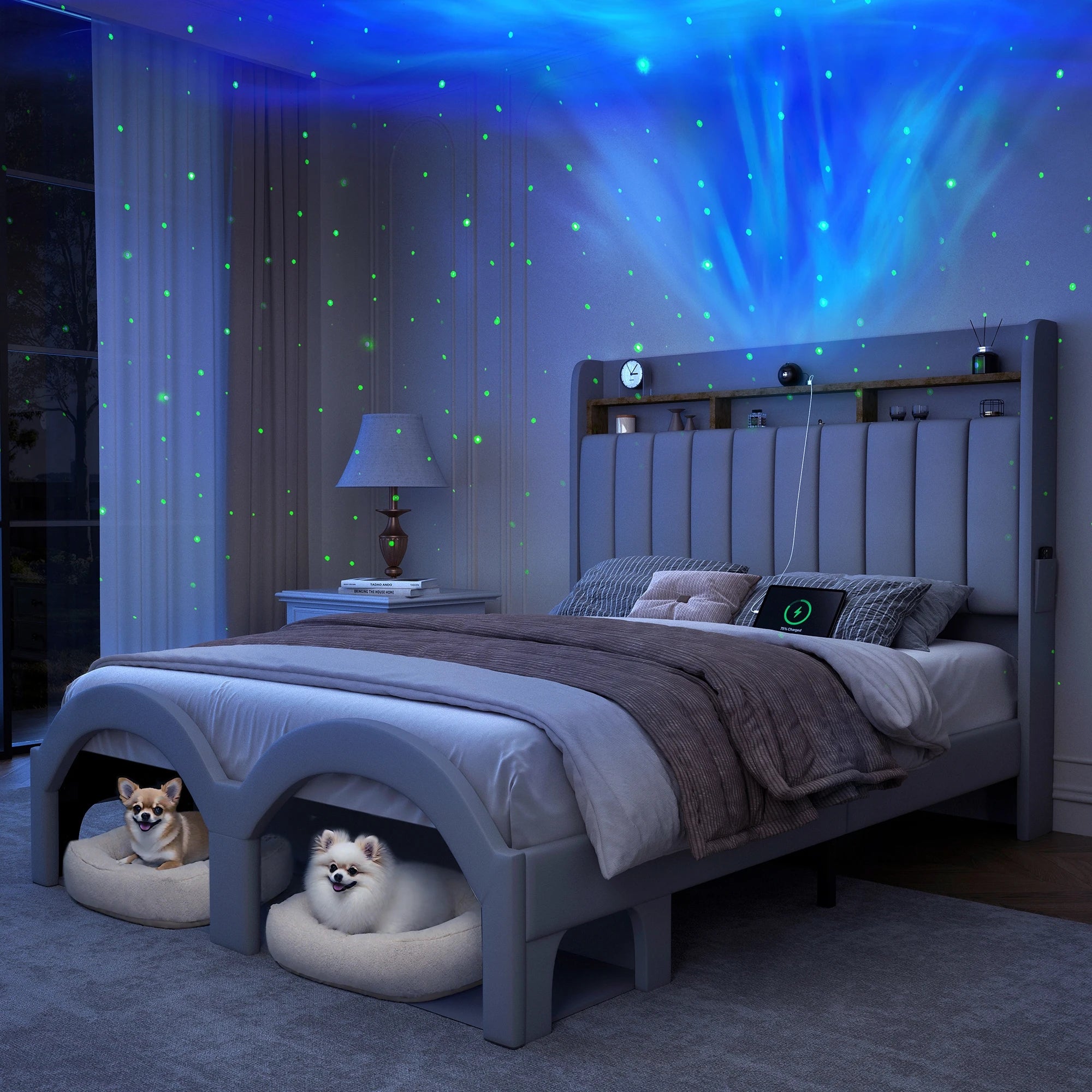 Queen Bed Frame with Pet Rest Area