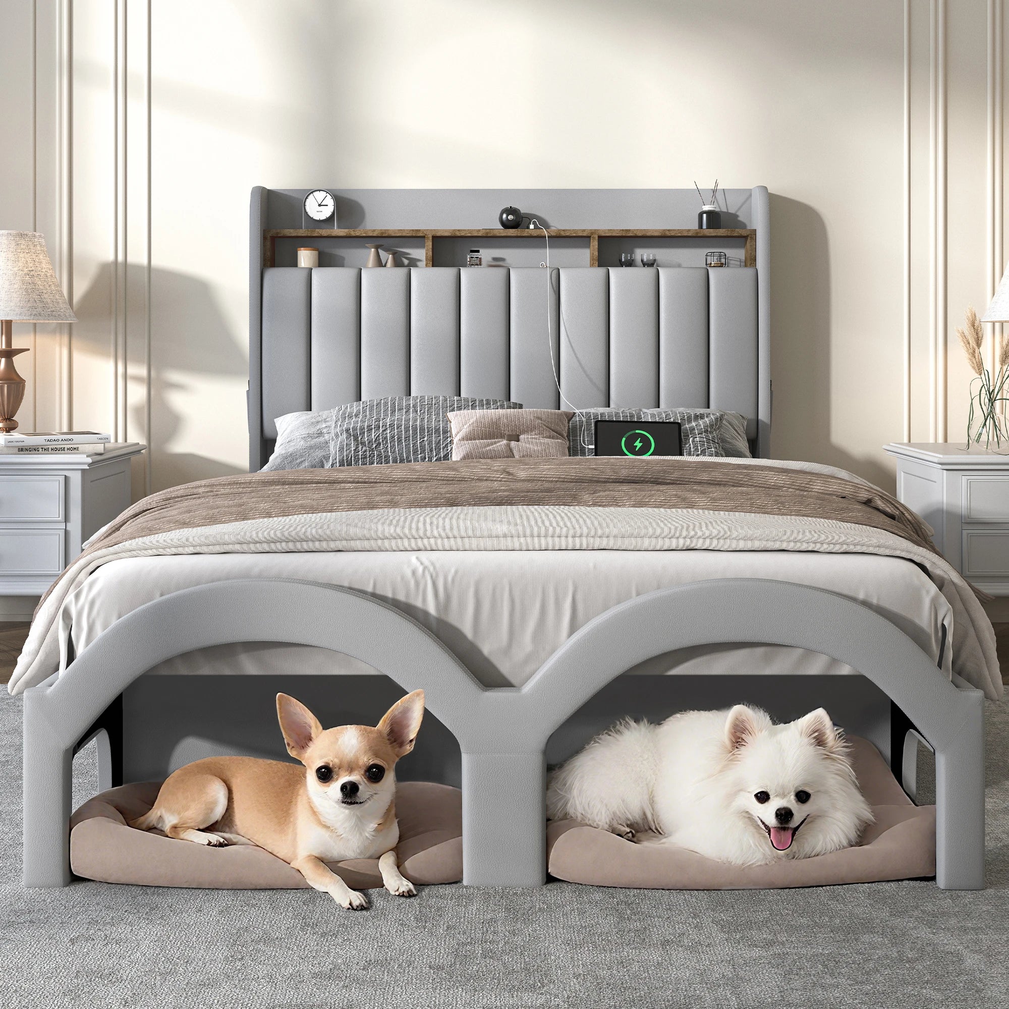 Queen Bed Frame with Pet Rest Area