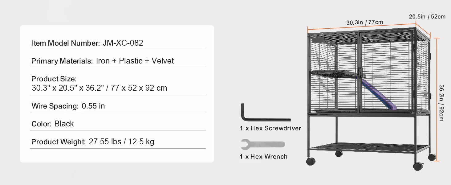 64.6" Rolling Metal Ferret Cage