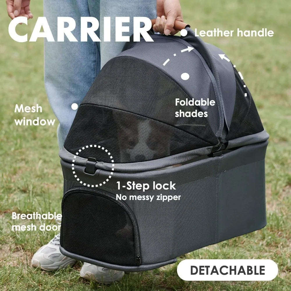 Pet Stroller with Removable Carrier