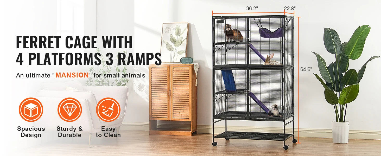 64.6" Rolling Metal Ferret Cage
