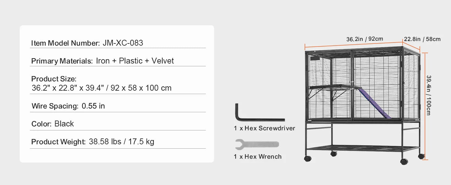 64.6" Rolling Metal Ferret Cage