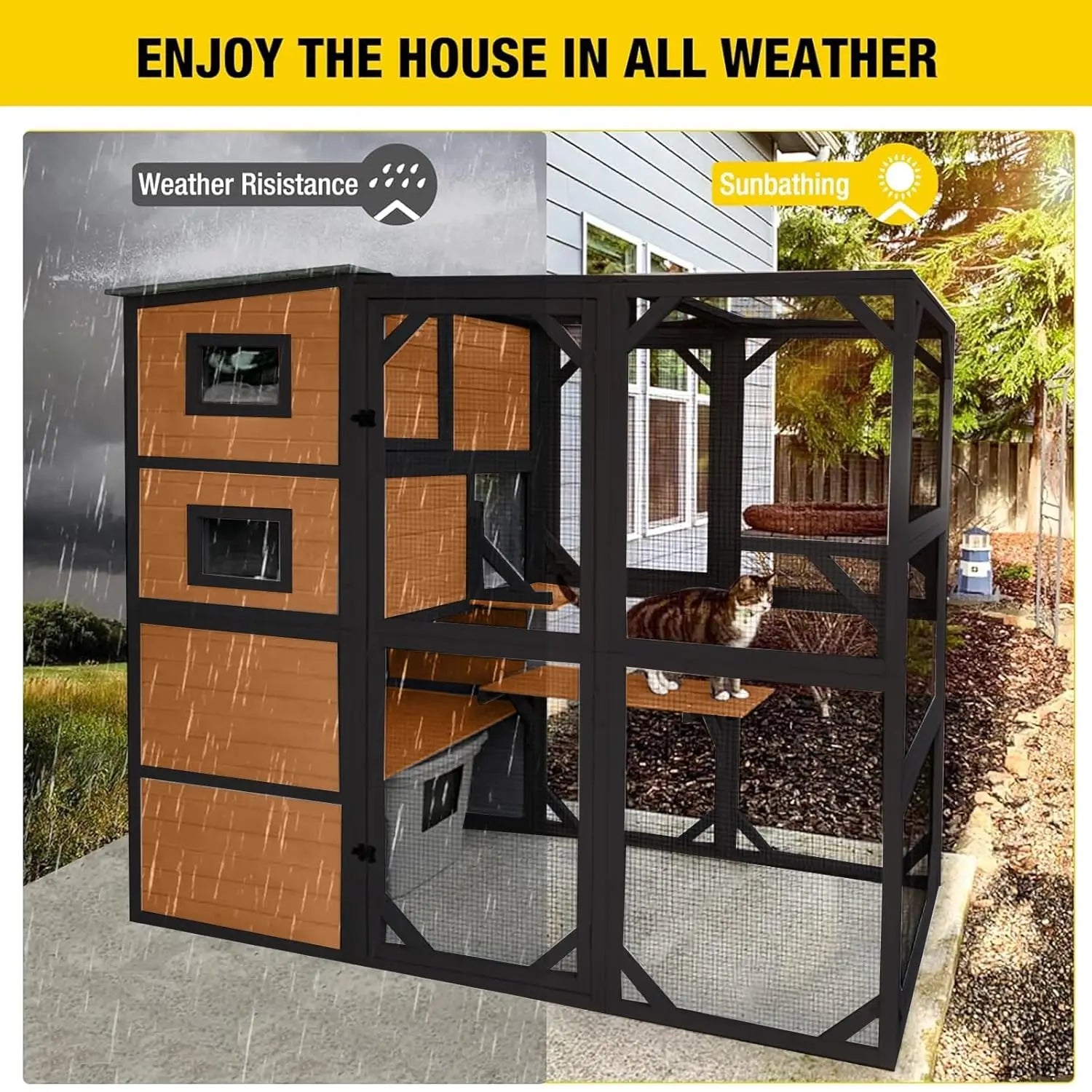 4-Tier Wooden Cat Enclosure
