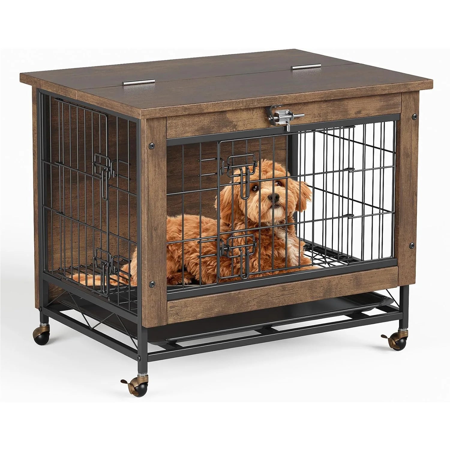 Rustic Dog Crate with Wheels