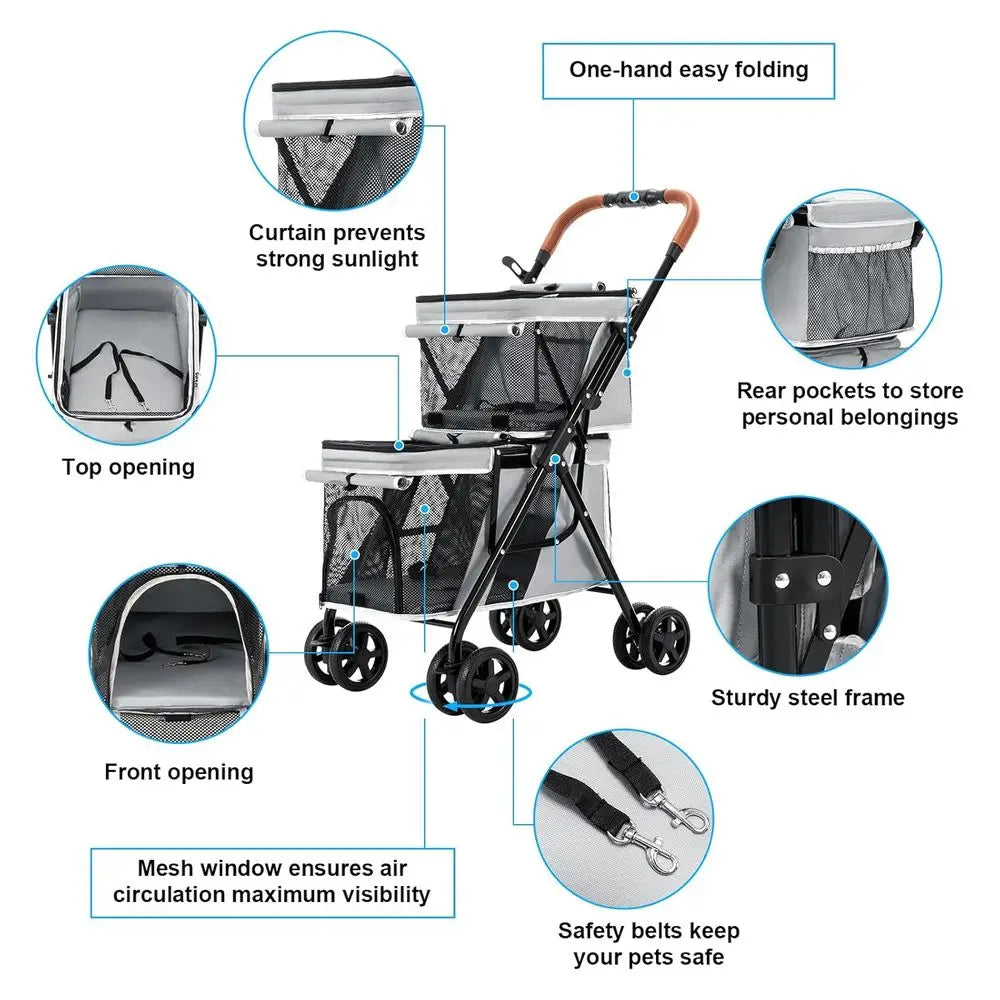 Double Pet Stroller for Dogs and Cats