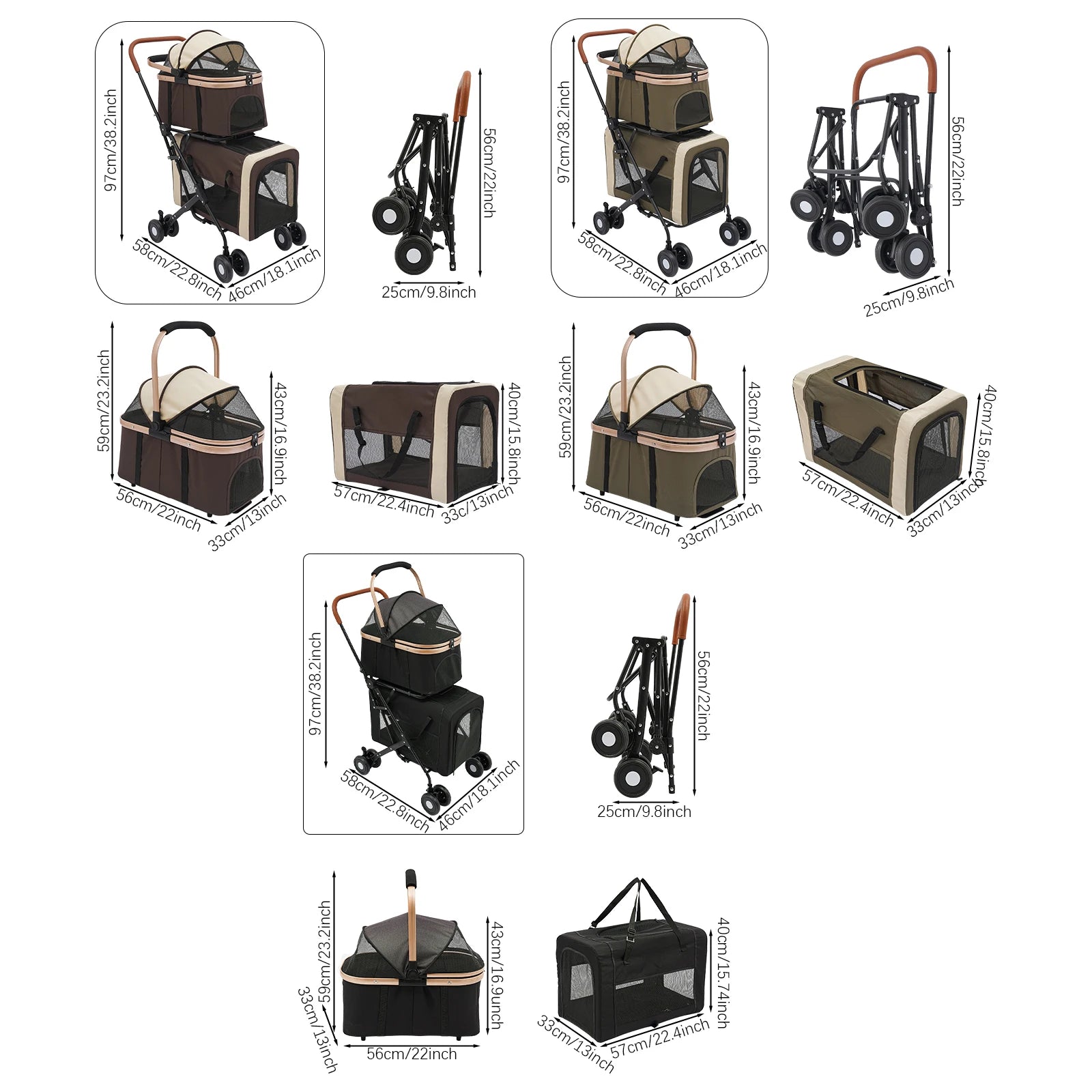 Stroller, 2 Pet Carriers for S/M Dogs