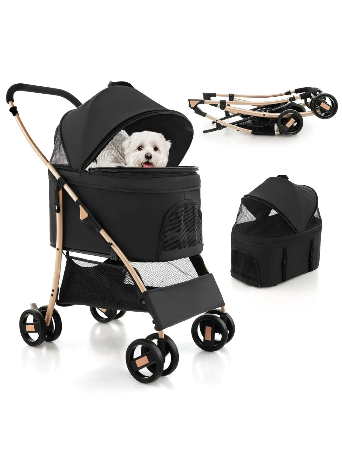 Pet Stroller Black/Rose/Gold, Detachable