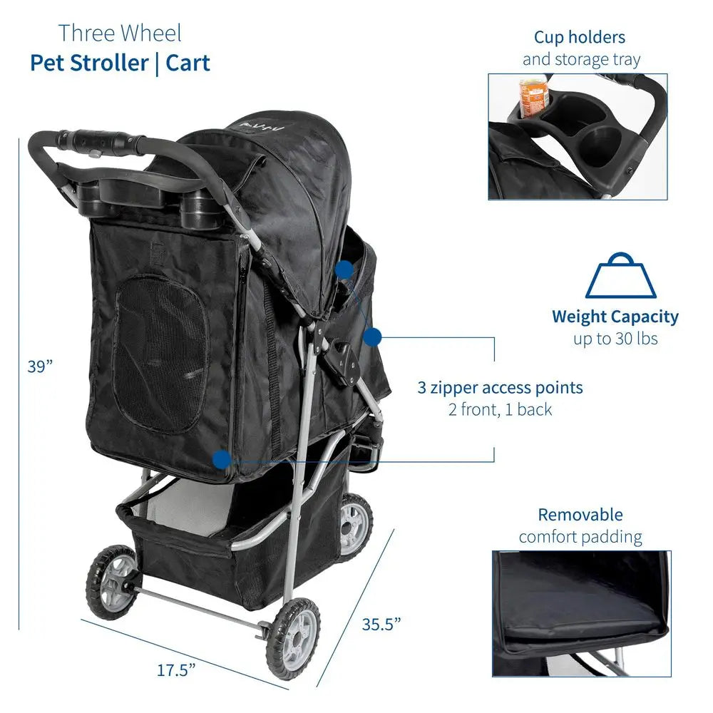 Black 3 Wheel Pet Stroller