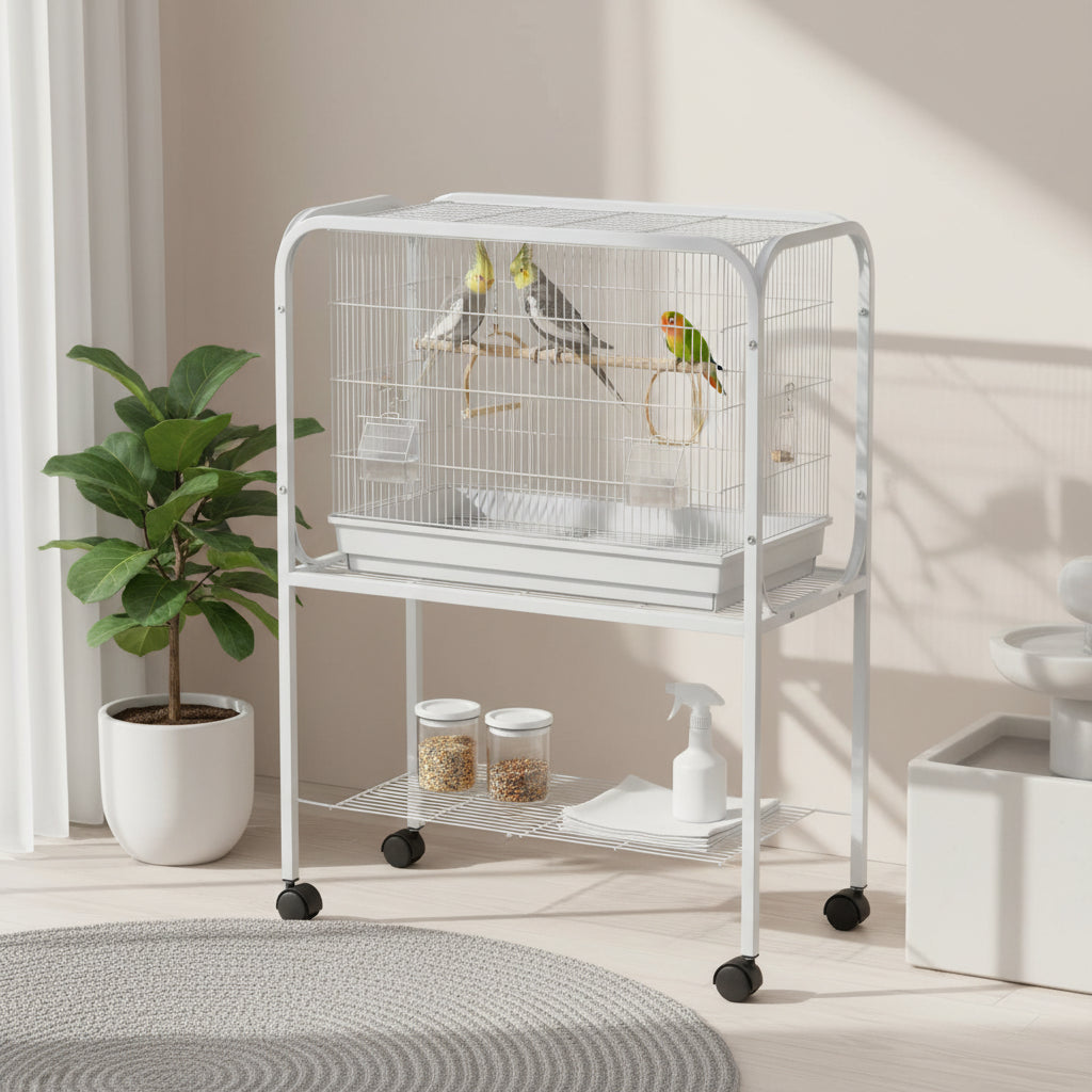 White Bird Cage Stand