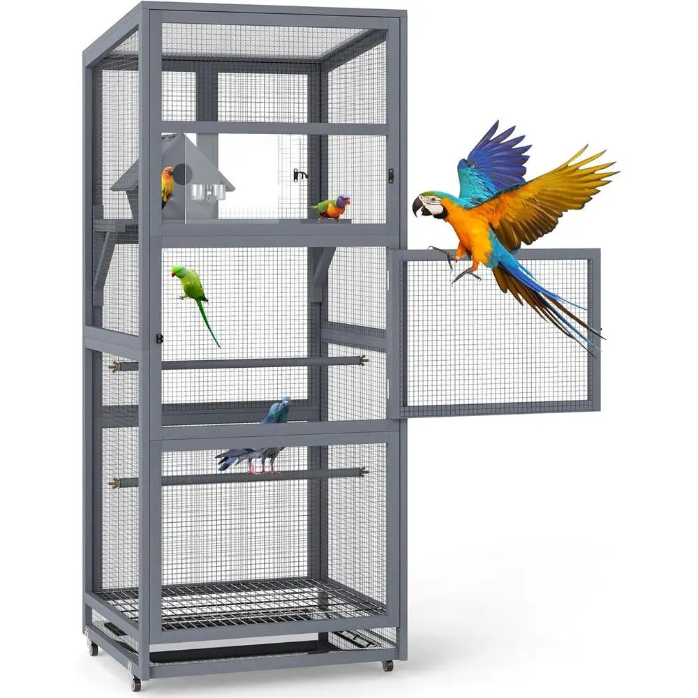 68" H L Wood Bird Cage on Wheels