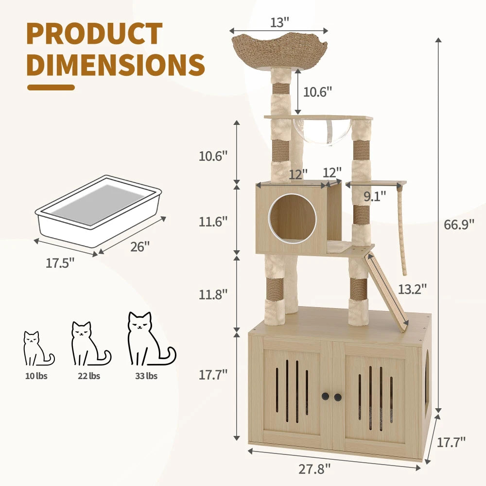 66.9" Cat Tree/Litter Box Enclosure
