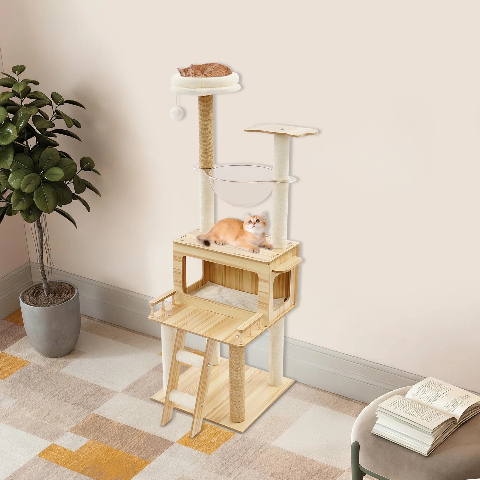 White + wood Cat Tree