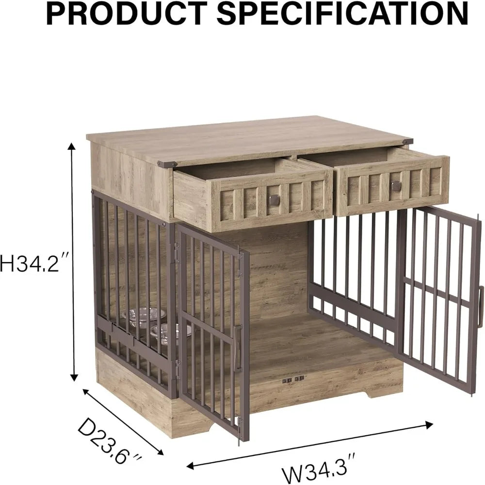 Dog Crate with 2 Drawers, 35.1"