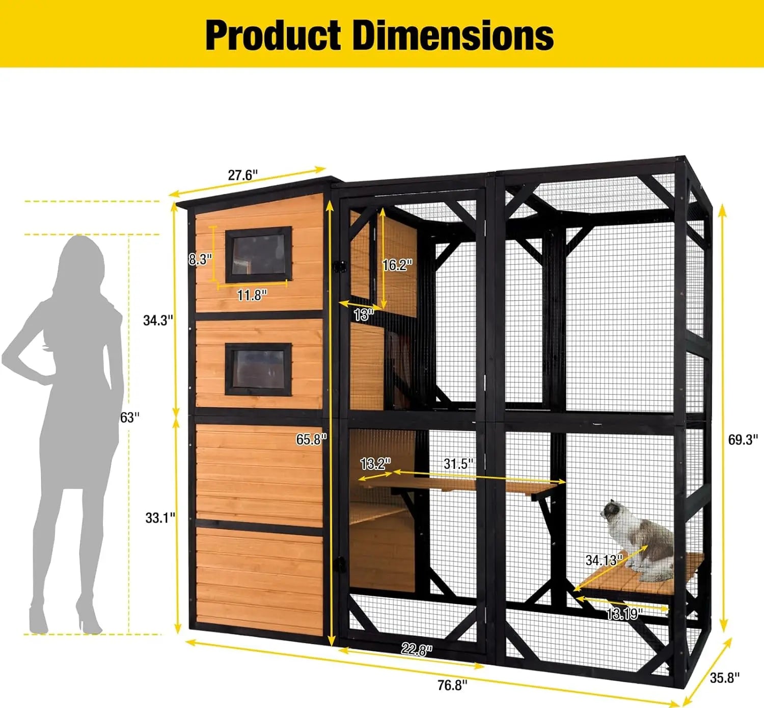 4-Tier Wooden Cat Enclosure