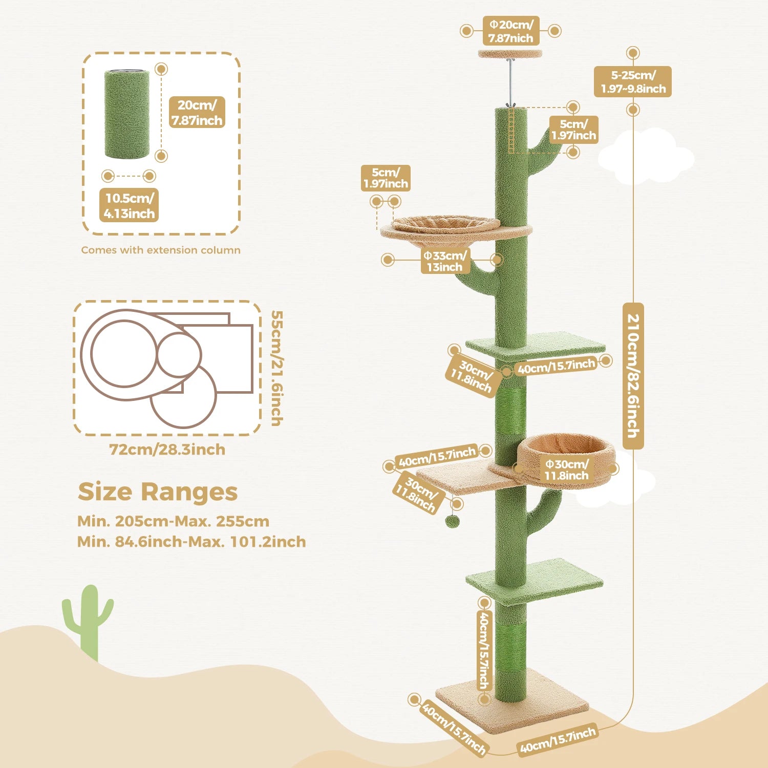 Cactus Cat Tree Floor to Ceiling Cat Tower