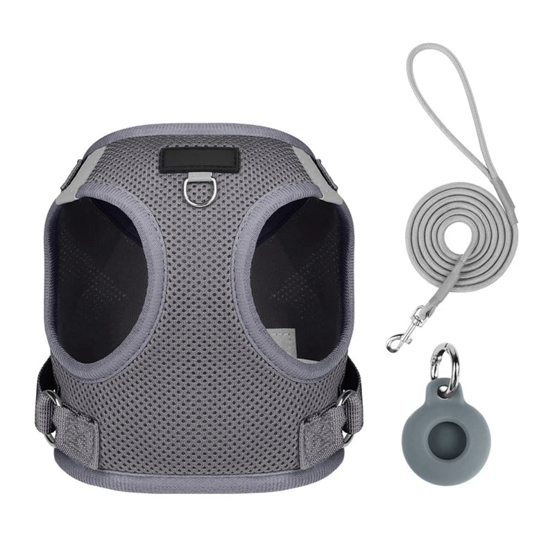 Pet Harness With Air-tag Tracker/Leash Set