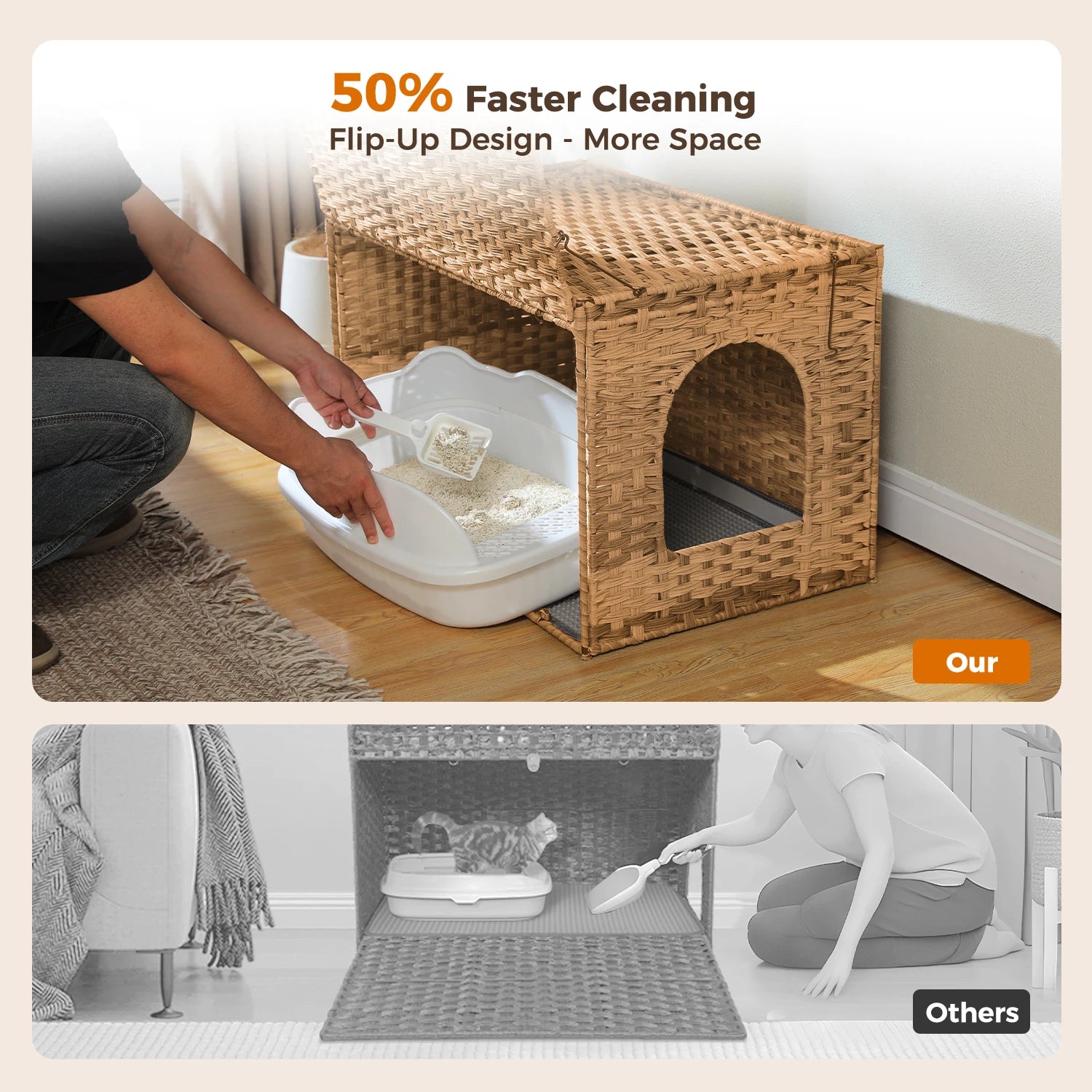 Rattan Cat Litter Box Enclosure