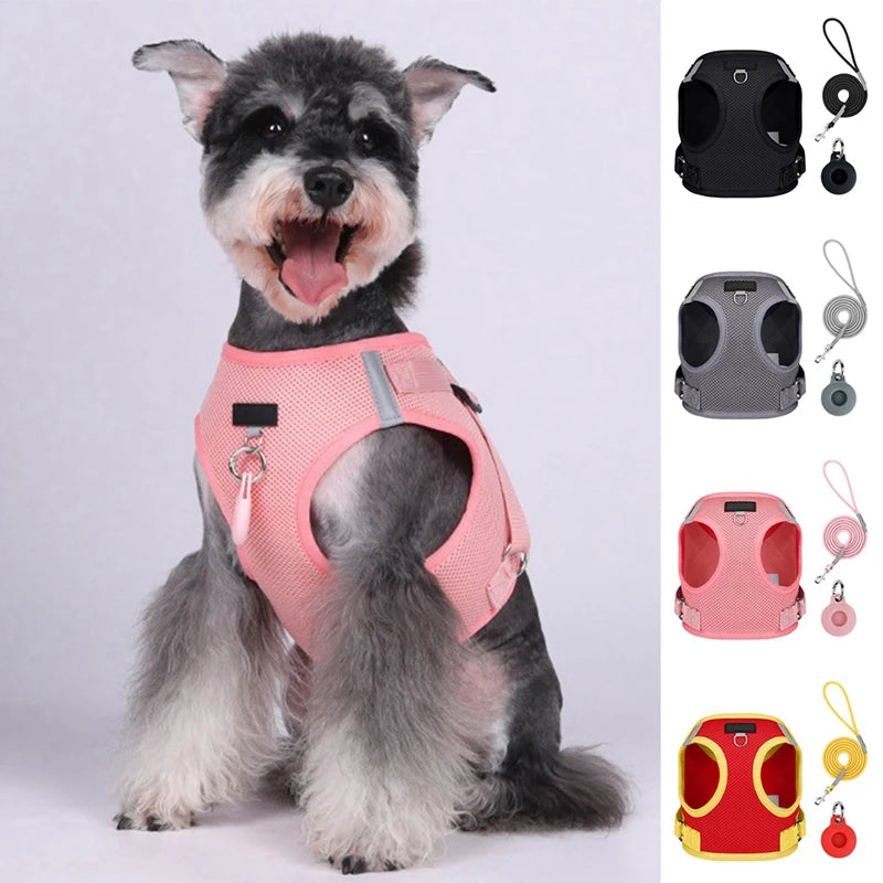 Pet Harness With Air-tag Tracker/Leash Set