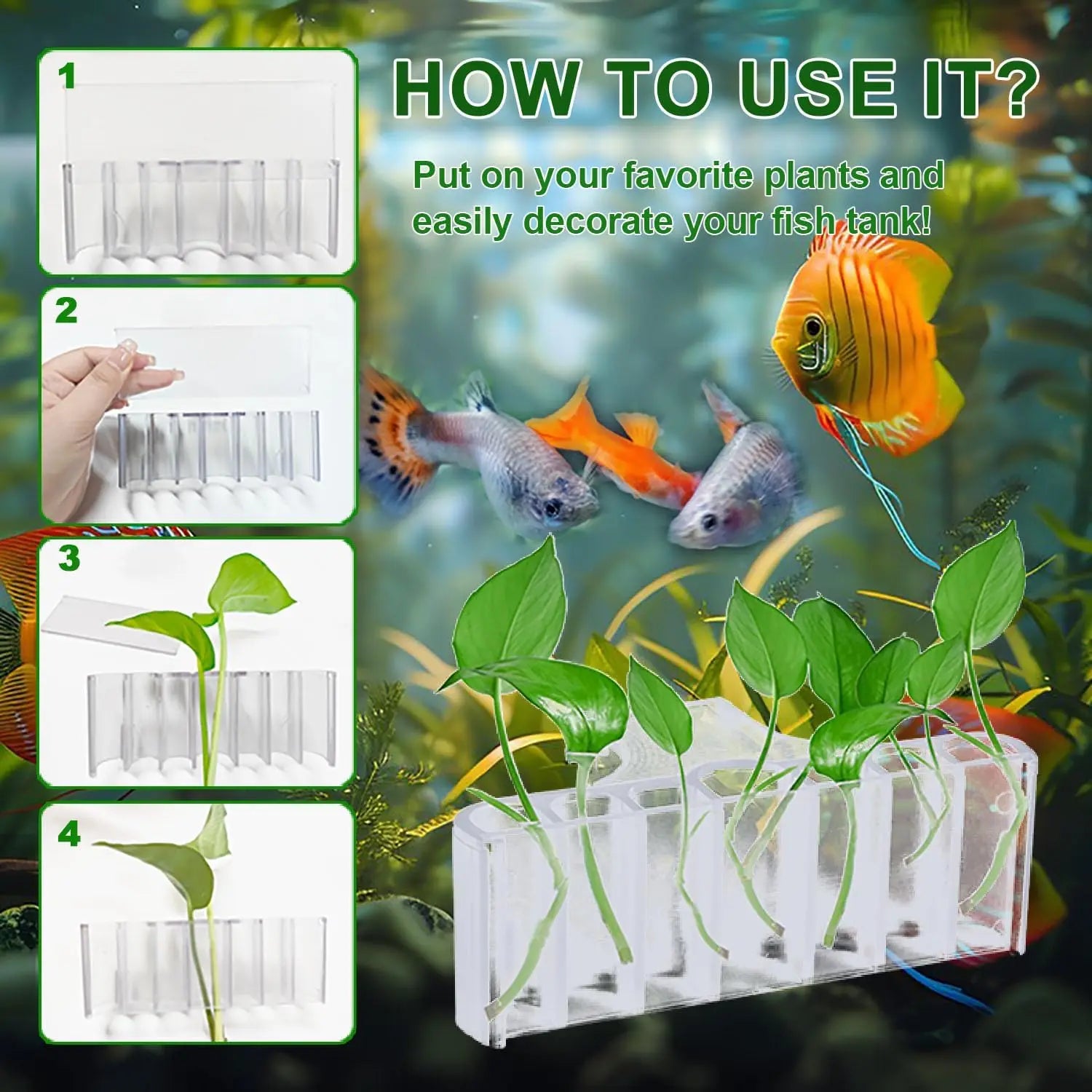 7-Hole Aquarium Plant Holder with Feeder