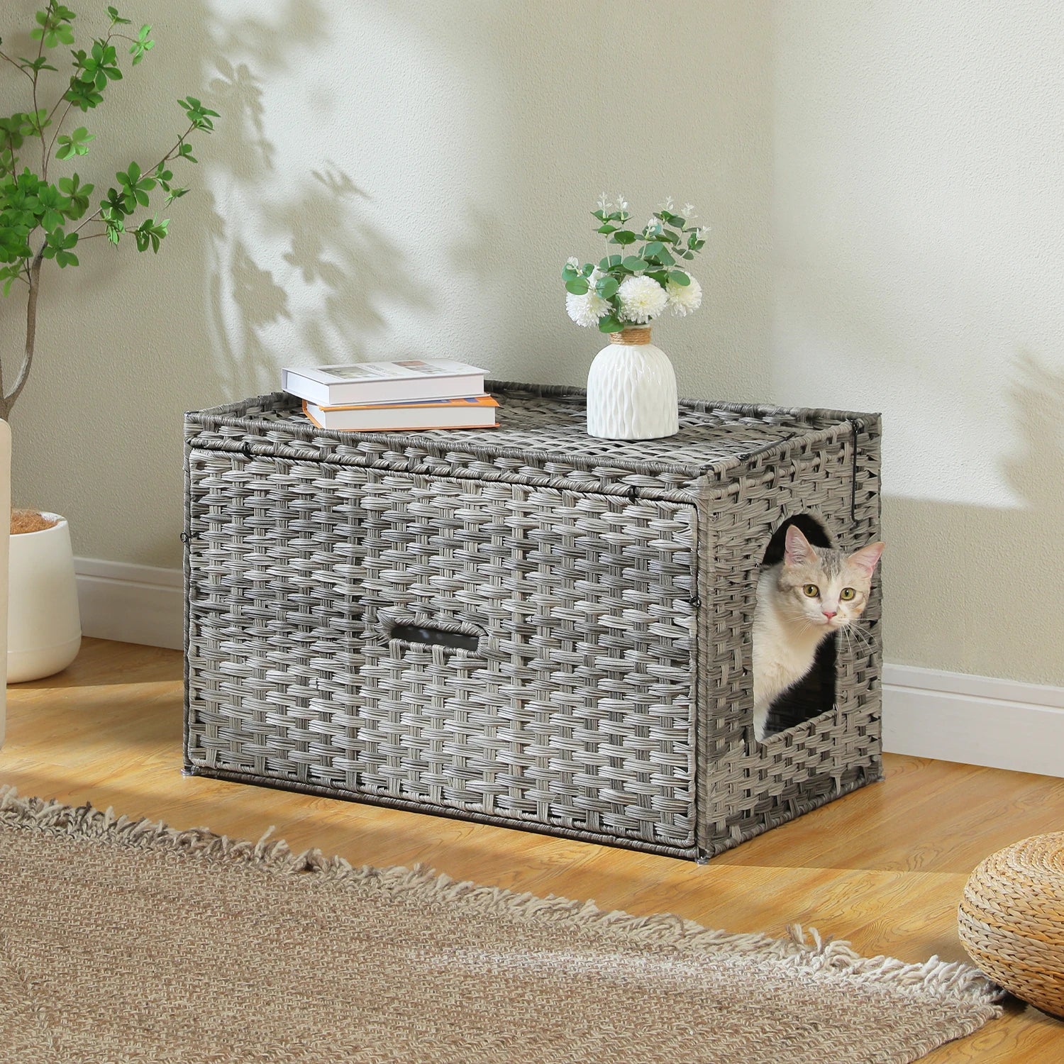 Rattan Cat Litter Box Enclosure