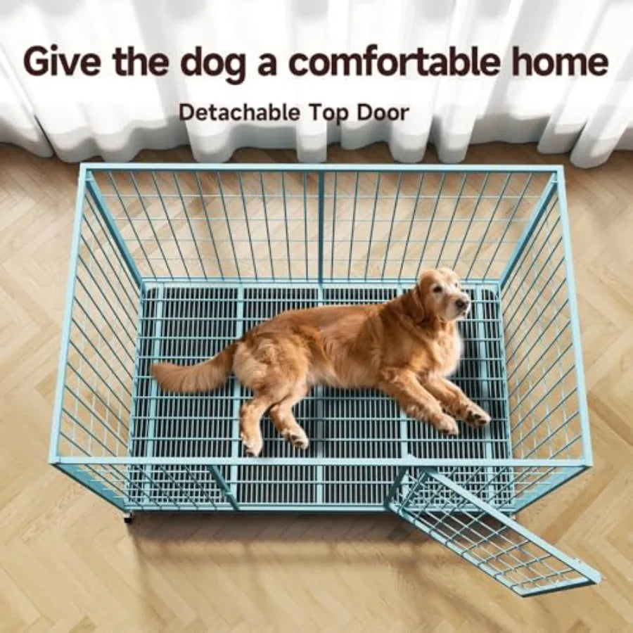 Blue 48 in Metal Wire Dog Crate