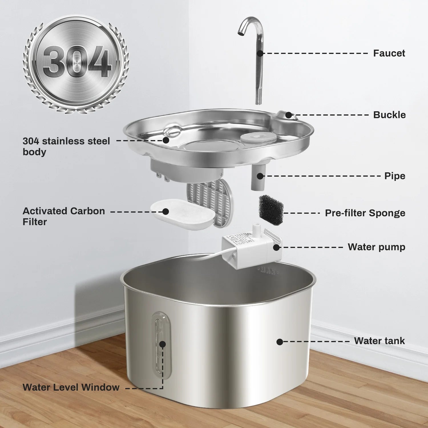 Stainless Steel Cat Water Fountain