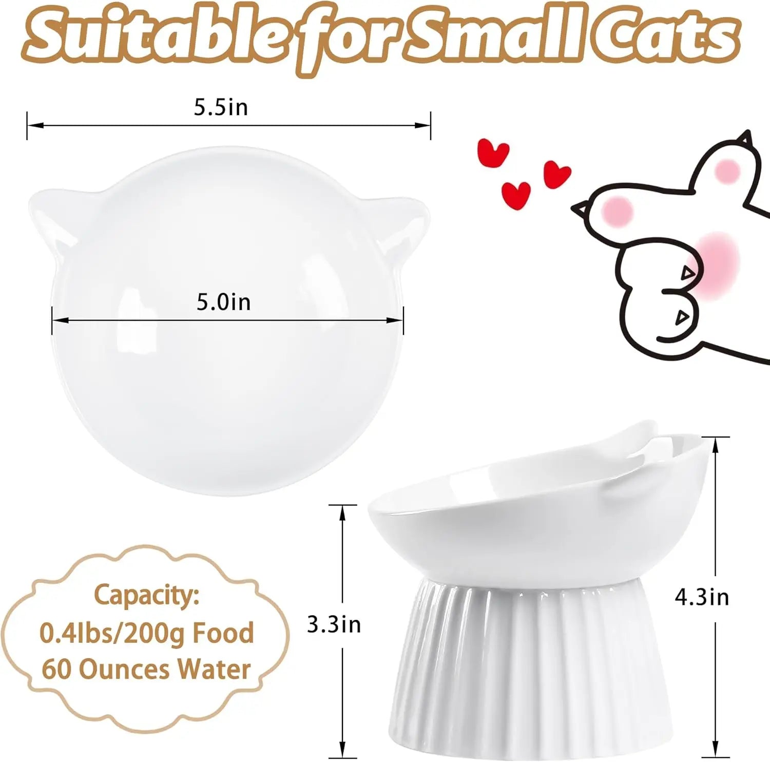 Elevated Ceramic Cat Bowl with 15° Tilt