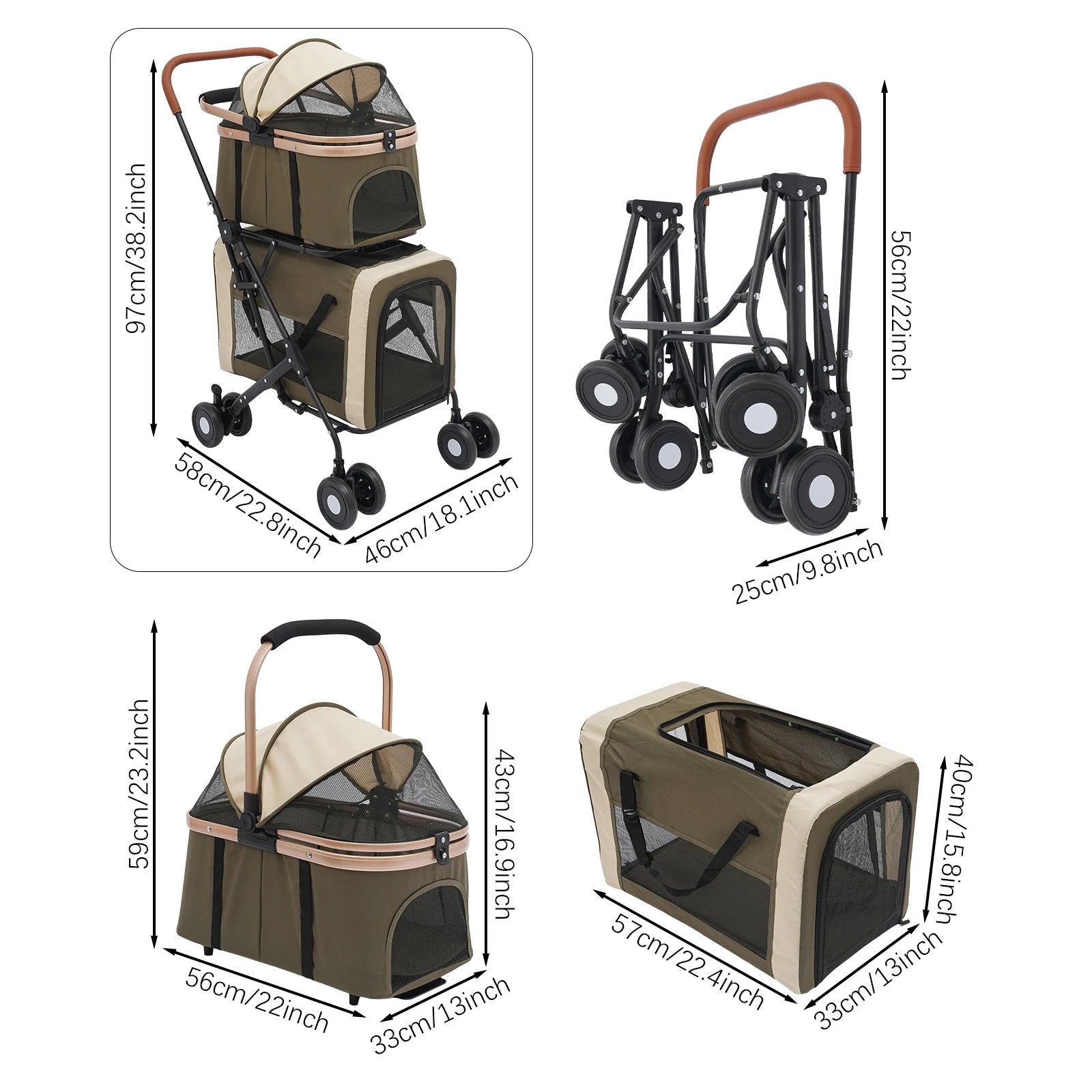 2-Tier Foldable Pet Stroller
