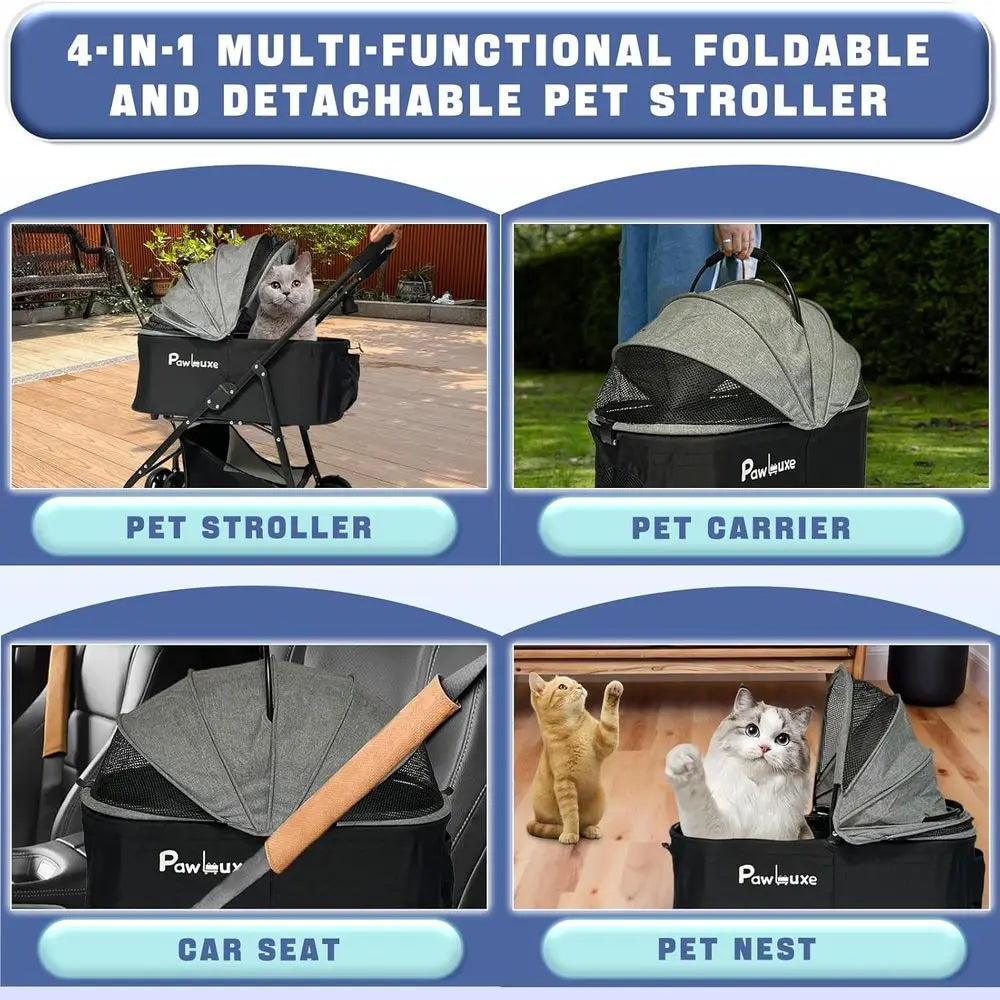 Pet Stroller 4 in 1 with Detachable Carrier