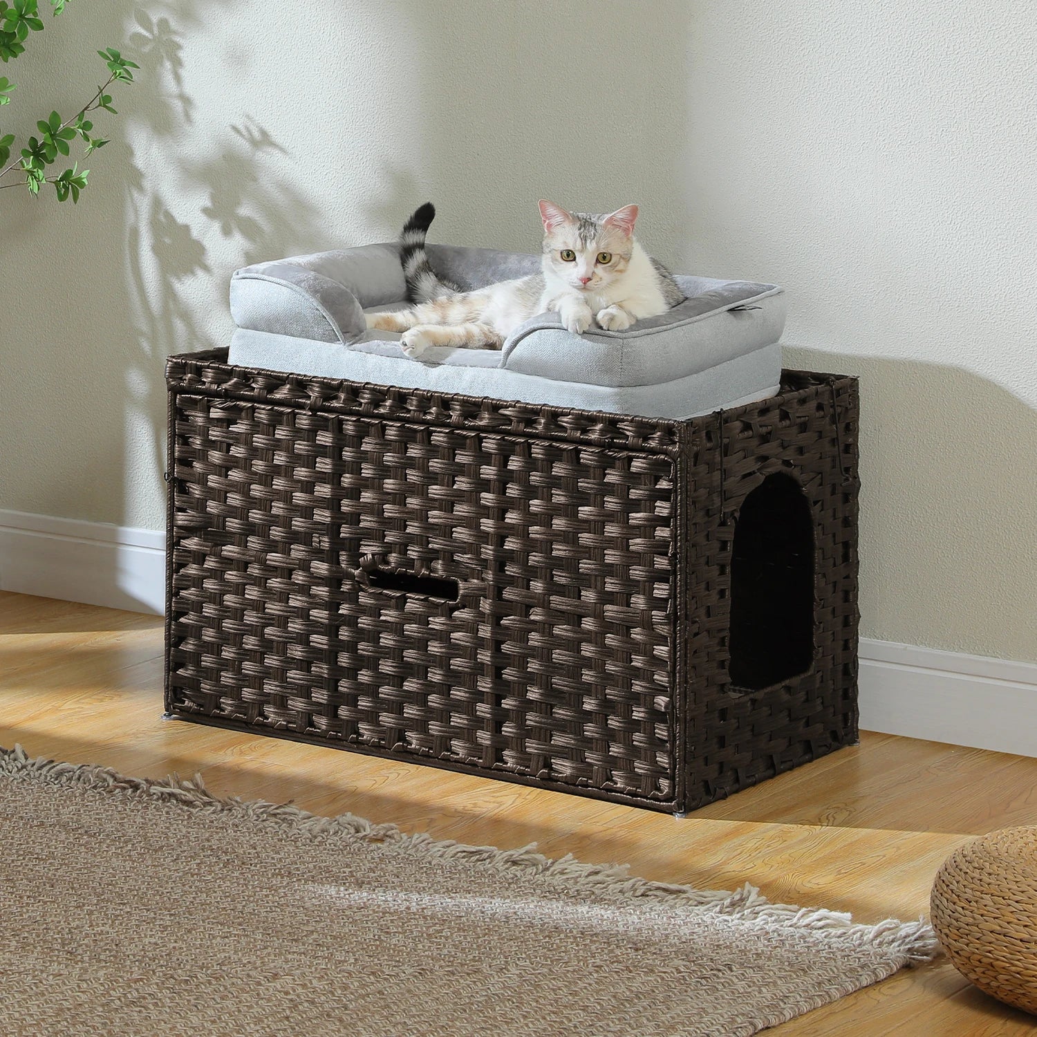 Rattan Cat Litter Box Enclosure