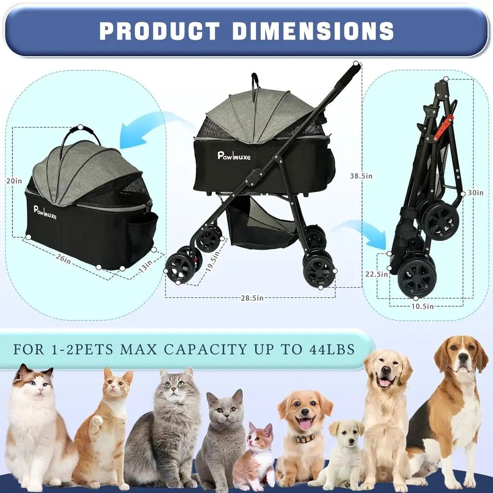 Pet Stroller 4 in 1 with Detachable Carrier