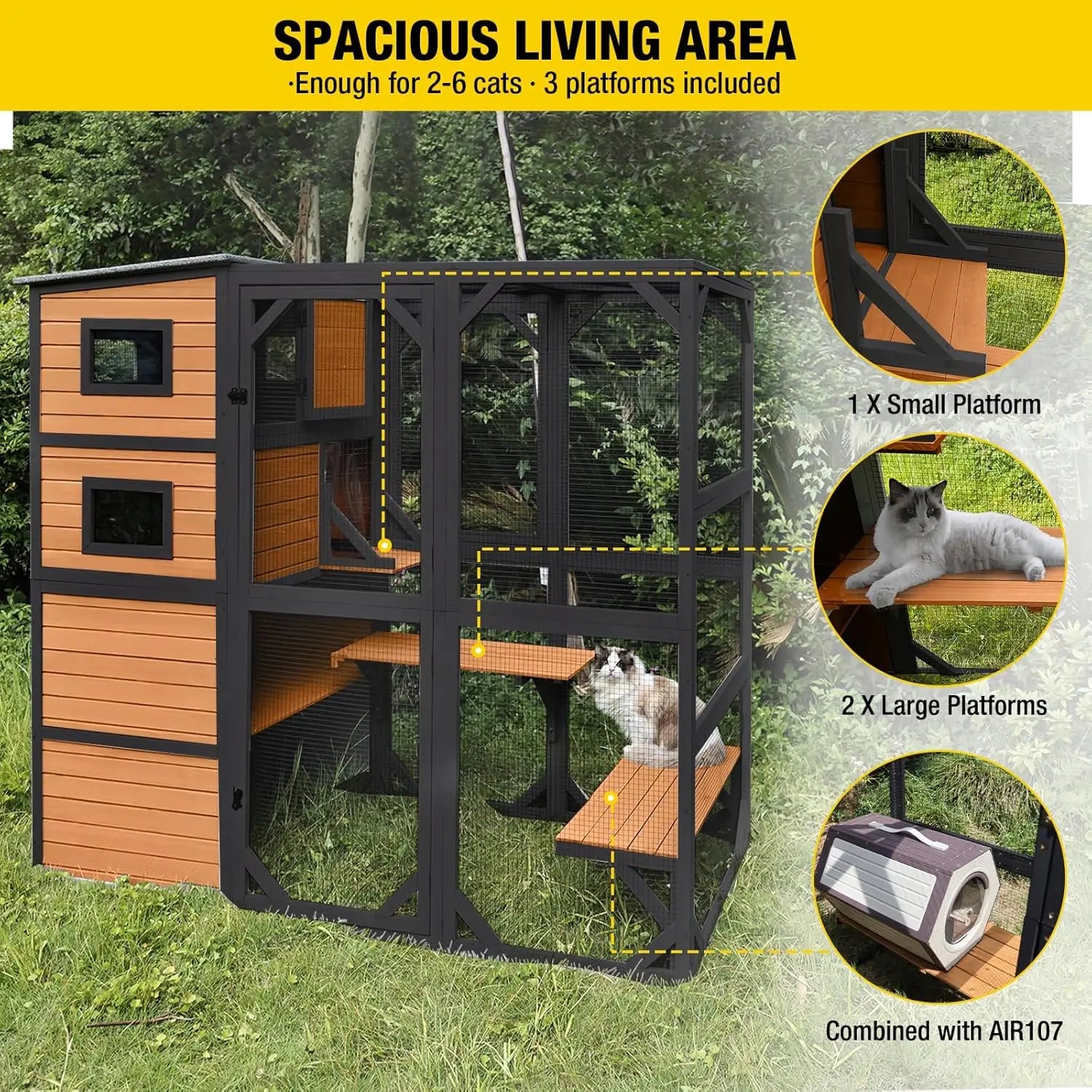 4-Tier Wooden Cat Enclosure
