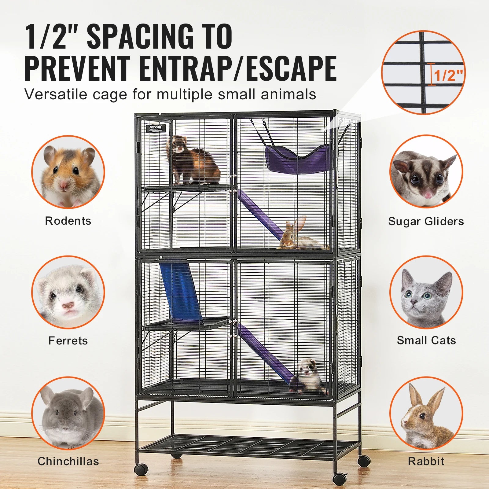 64.6" Rolling Metal Ferret Cage