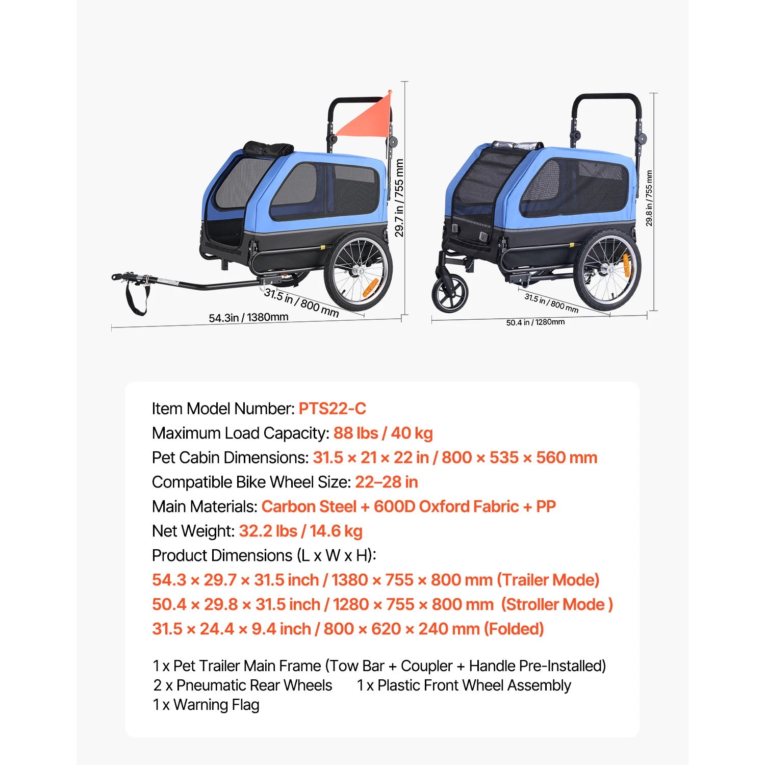 Dog Bike Trailer 2-in-1 Stroller