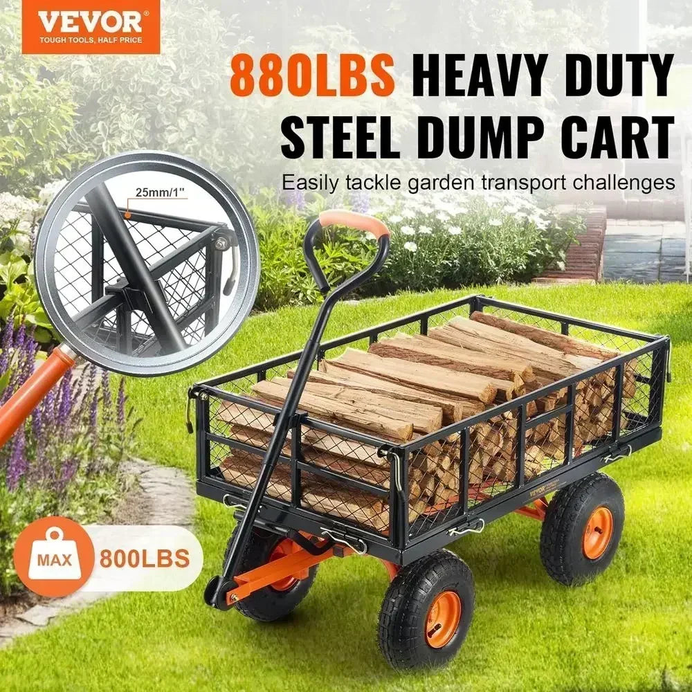 Heavy-Duty Steel Garden Dump Cart