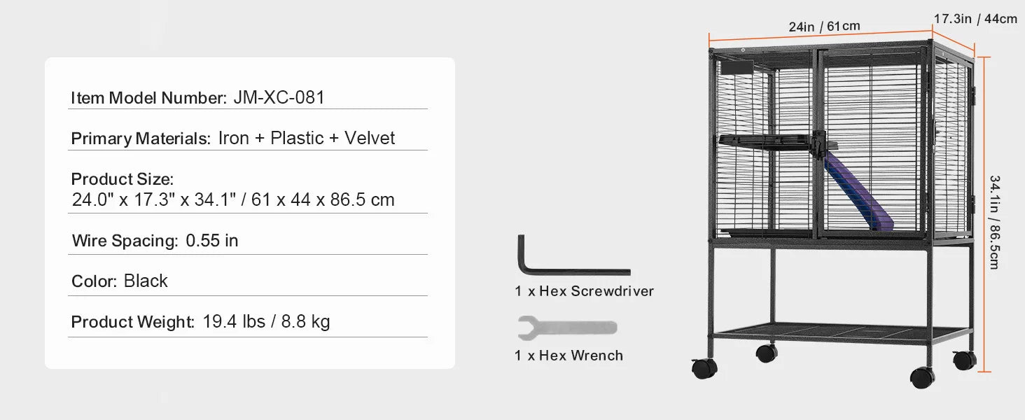 64.6" Rolling Metal Ferret Cage