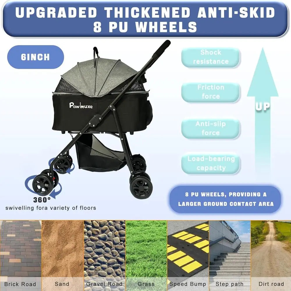 Pet Stroller 4 in 1 with Detachable Carrier