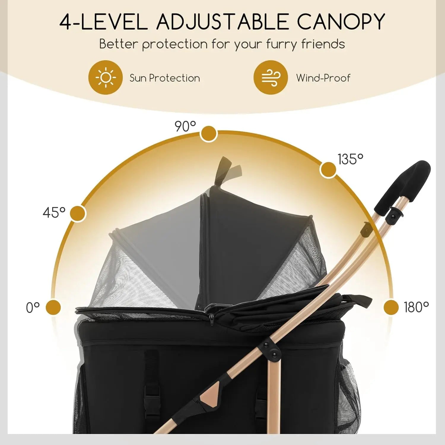 Pet Stroller Black/Rose/Gold, Detachable