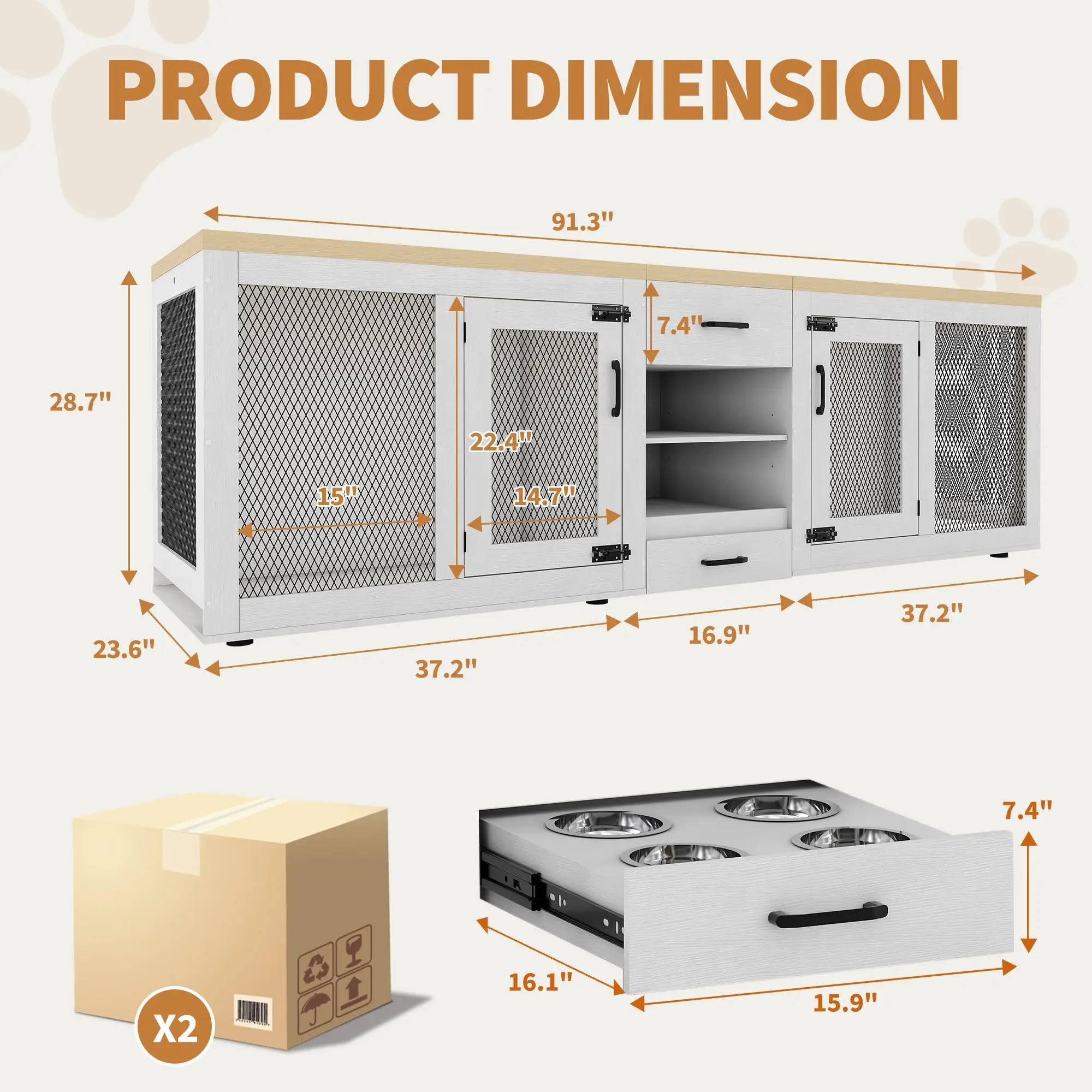91" Large Double Dog Crate
