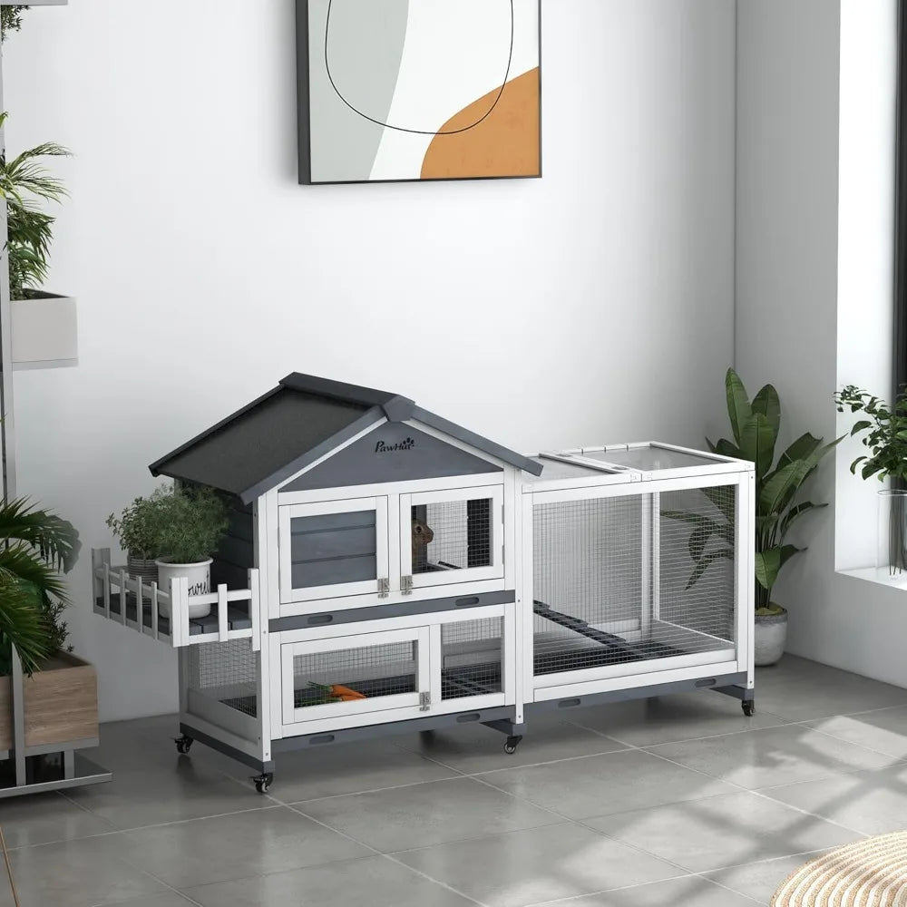 65" Wooden Rabbit Hutch