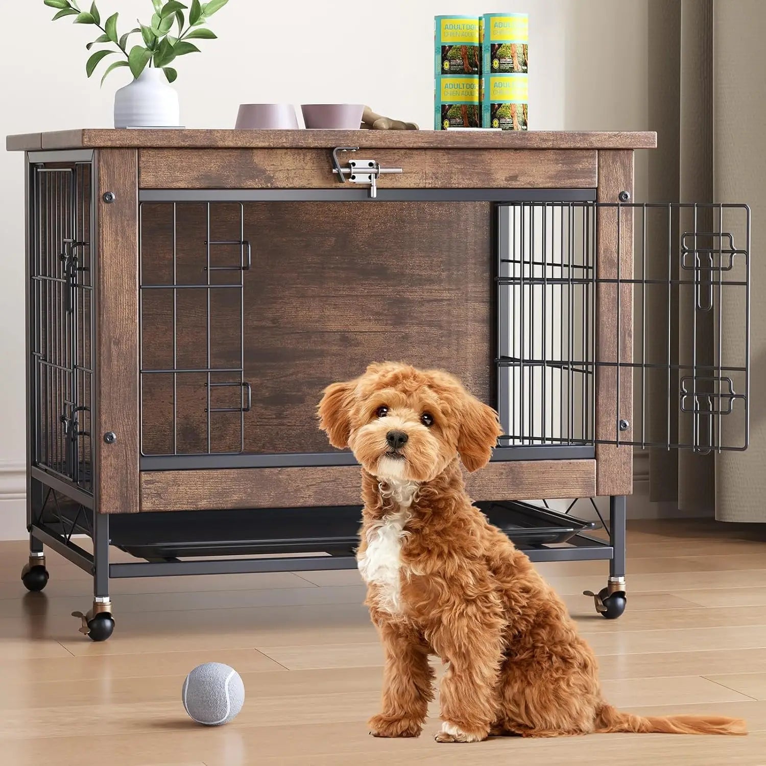 Rustic Dog Crate with Wheels