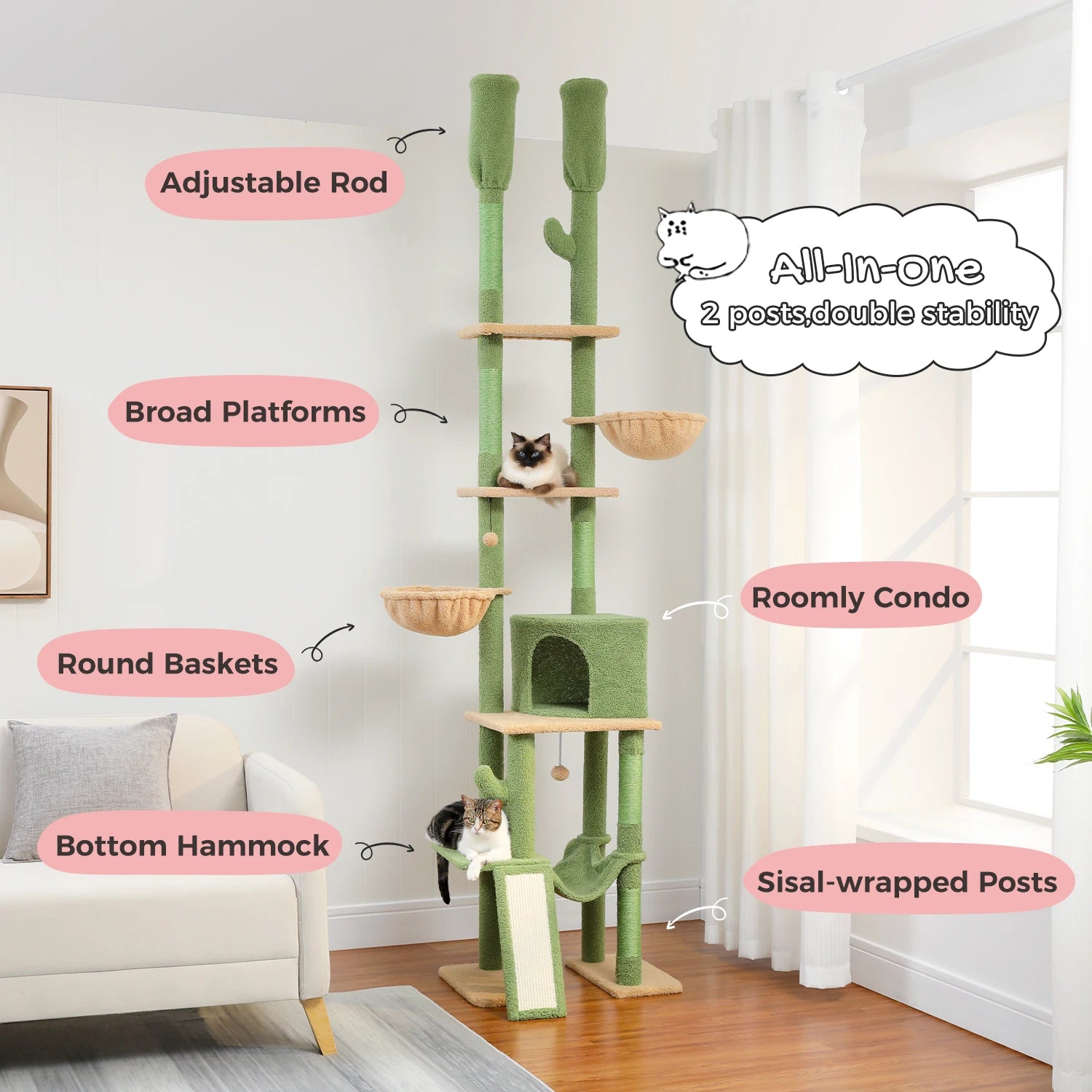 Floor to Ceiling Cat Tree for Indoor