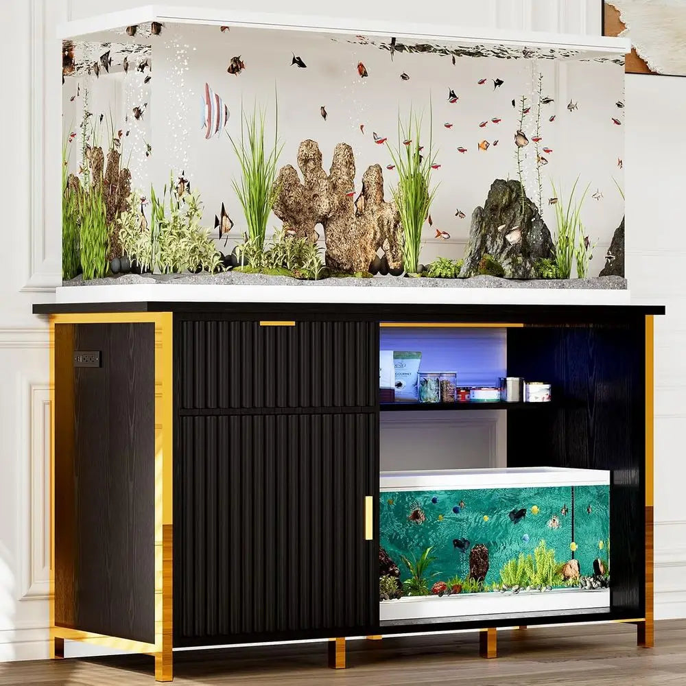 Sturdy Black/Gold Fish Tank Stand
