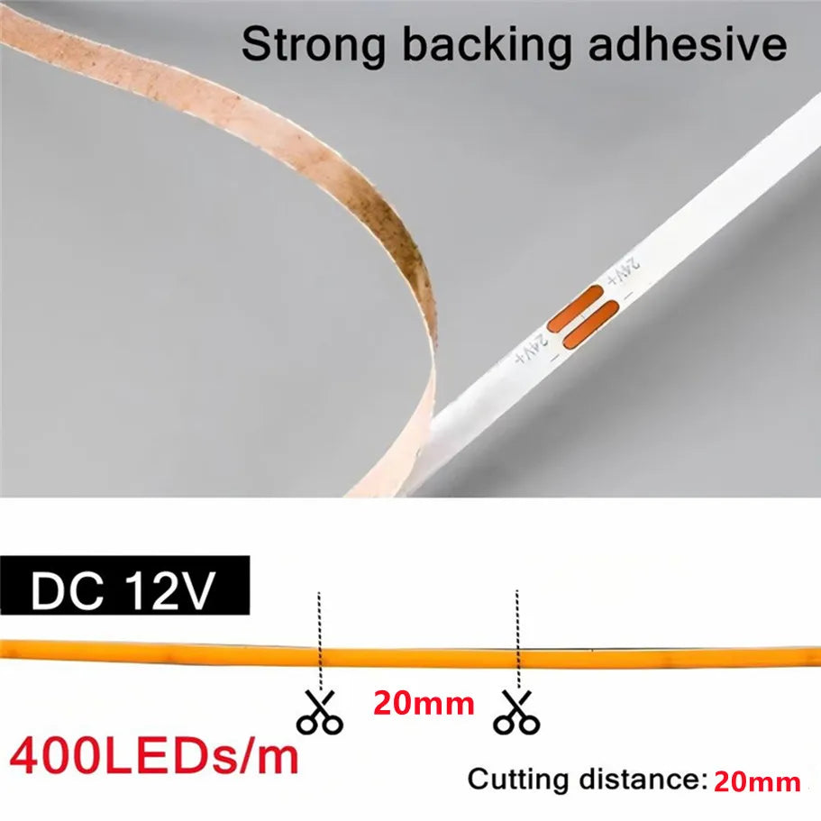 Ultra Thin 12V Colorful COB LED Strip Dimmable