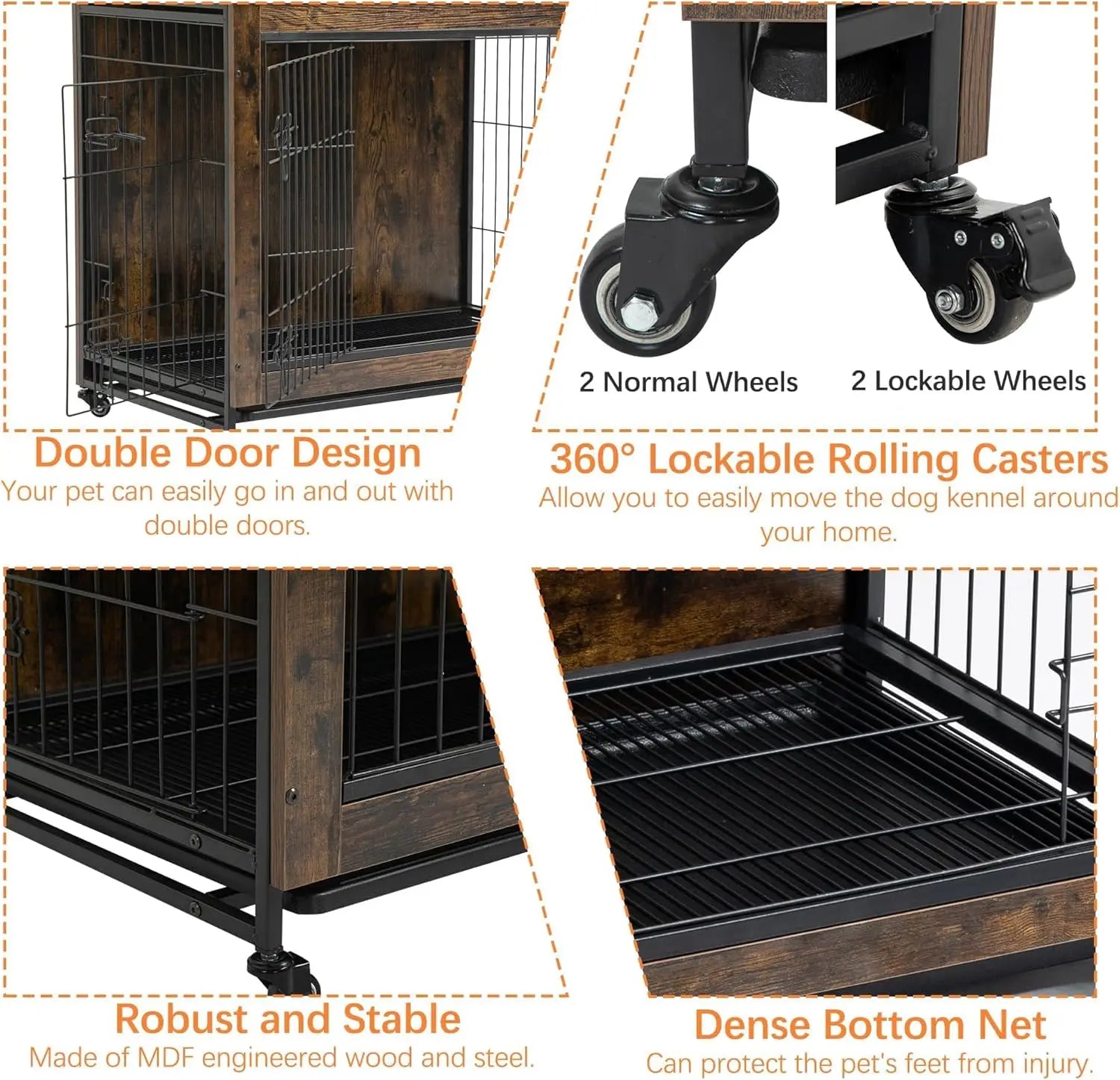 Rustic Dog Crate with Wheels