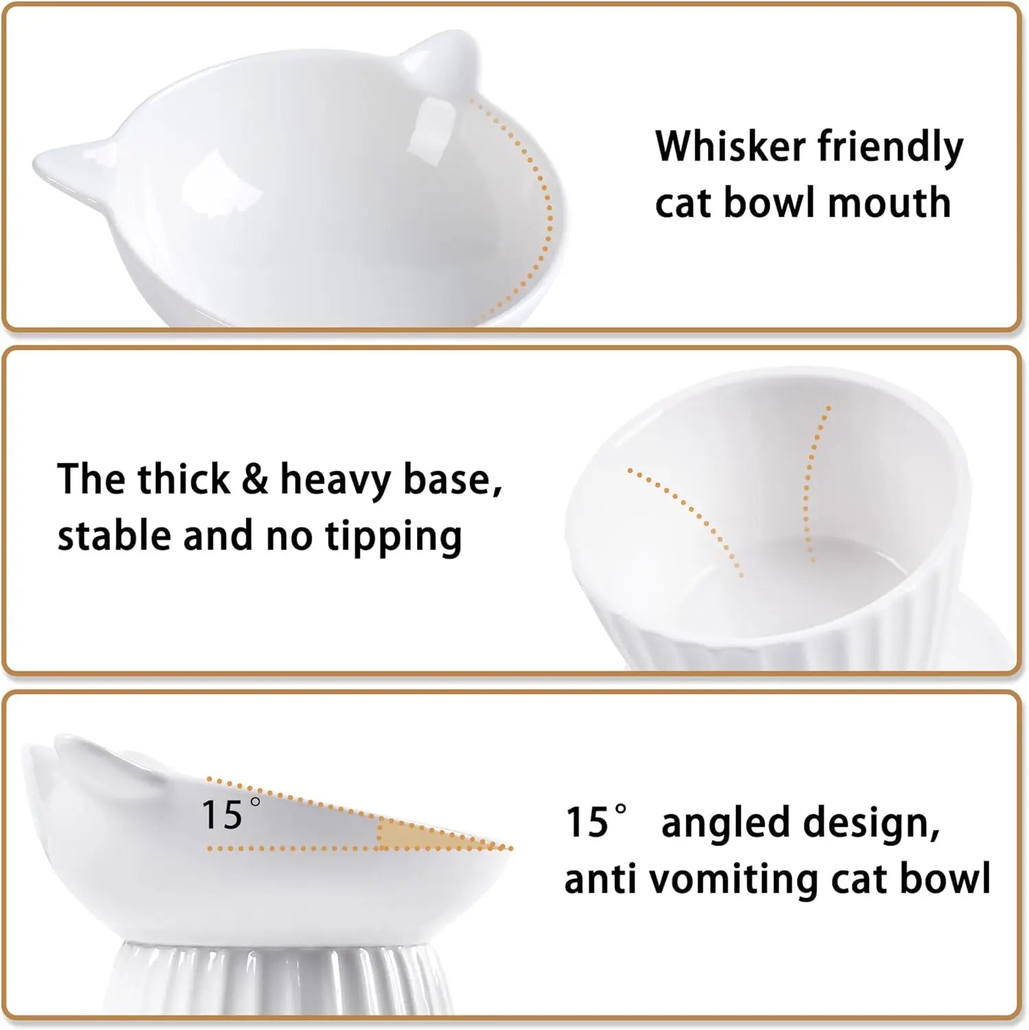 Elevated Ceramic Cat Bowl with 15° Tilt
