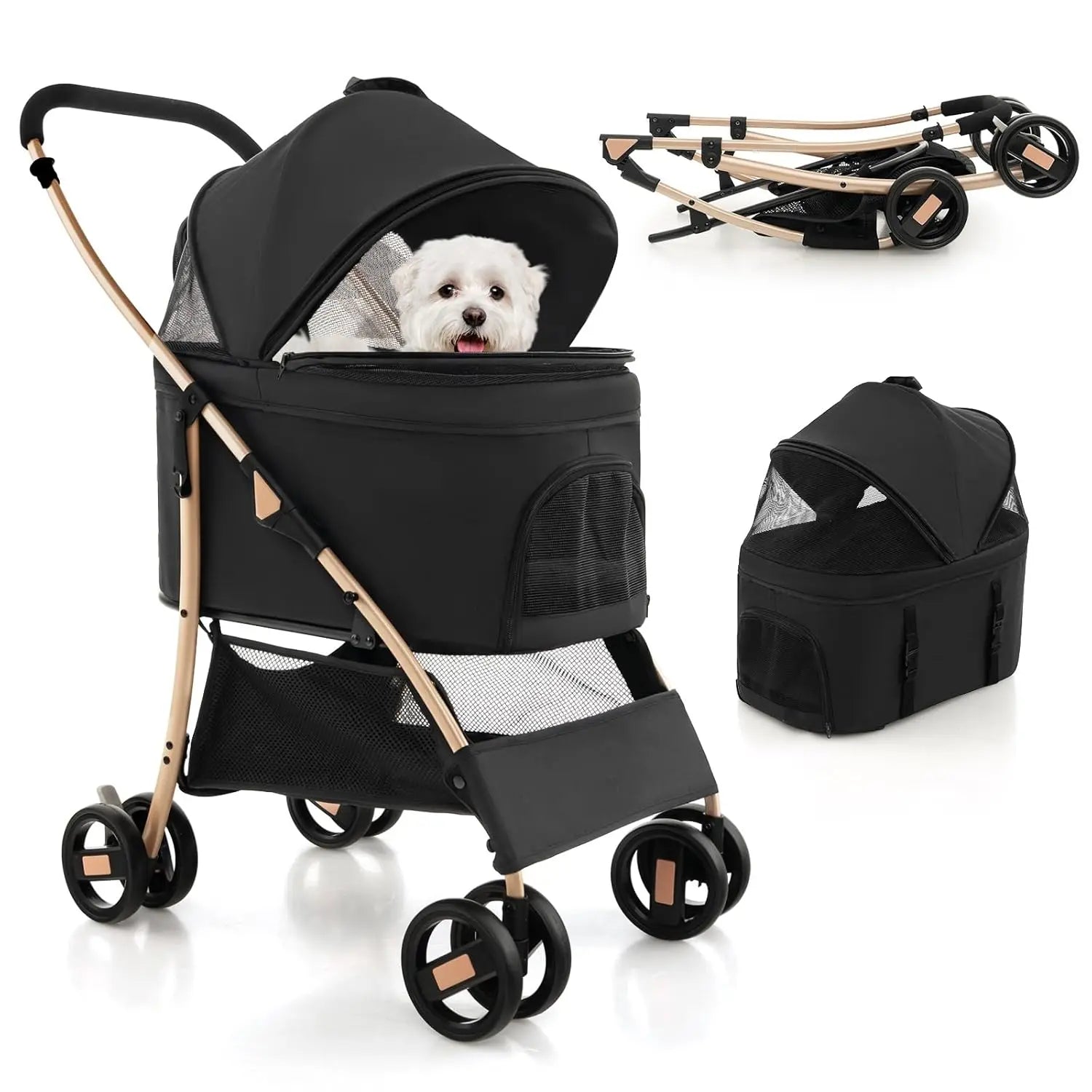 Pet Stroller Black/Rose/Gold, Detachable