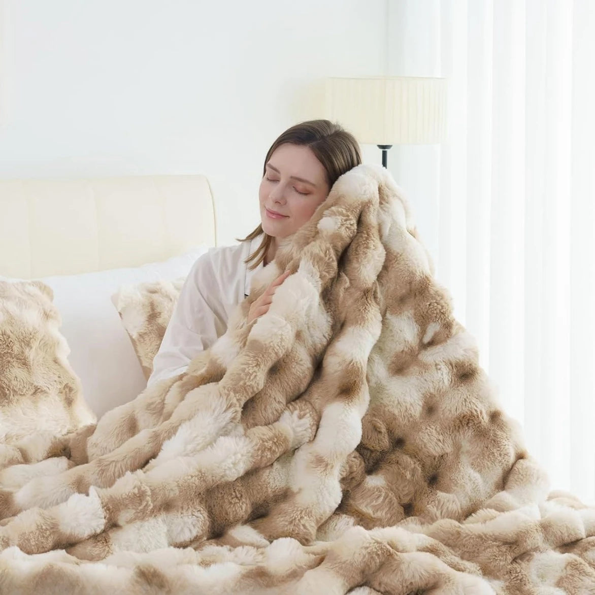1pc Faux Rabbit Fleece Blanket