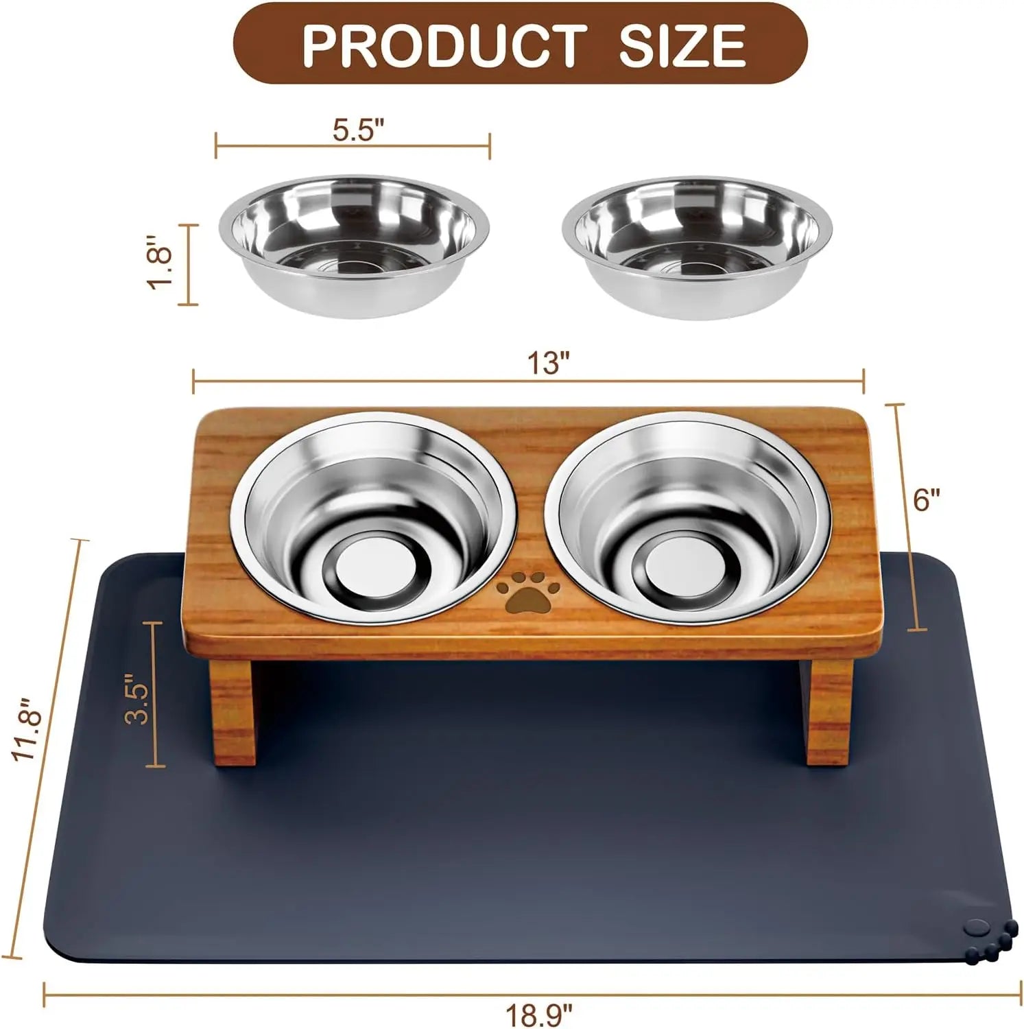 15° Tilted Elevated Pet Bowls/Silicone Mat