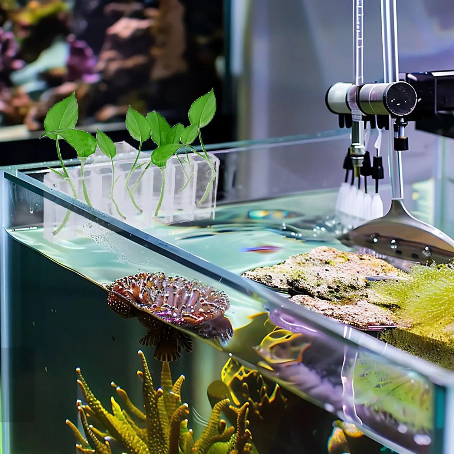 7-Hole Aquarium Plant Holder with Feeder